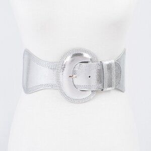 BNWT Plus Size Metallic Silver Elastic Wide Belt Fashion Belt Silver XL Belt